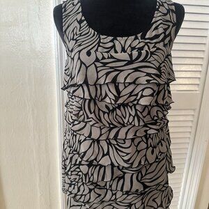 Nicole Miller womens sleeveless Top Blouse Ruffle Black Tan Sz XS Career Office
